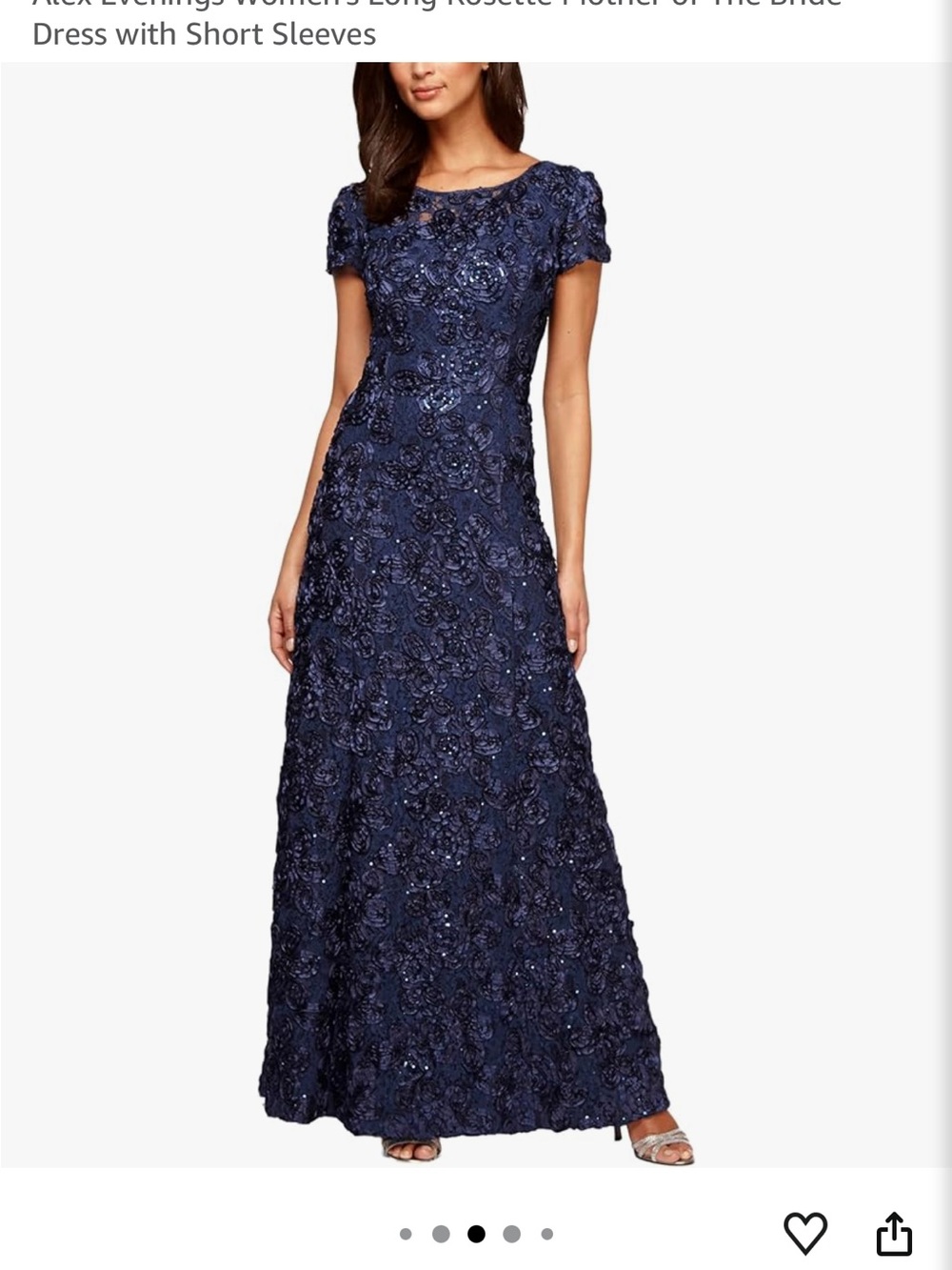 Alex Evenings Navy Short-Sleeve Beaded Lace Maxi Dress